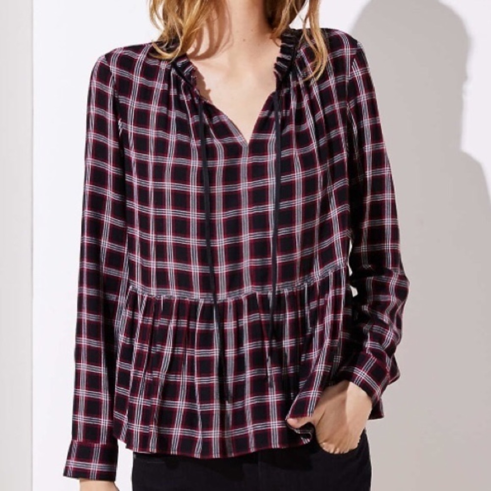 Loft Plaid Peplum Top